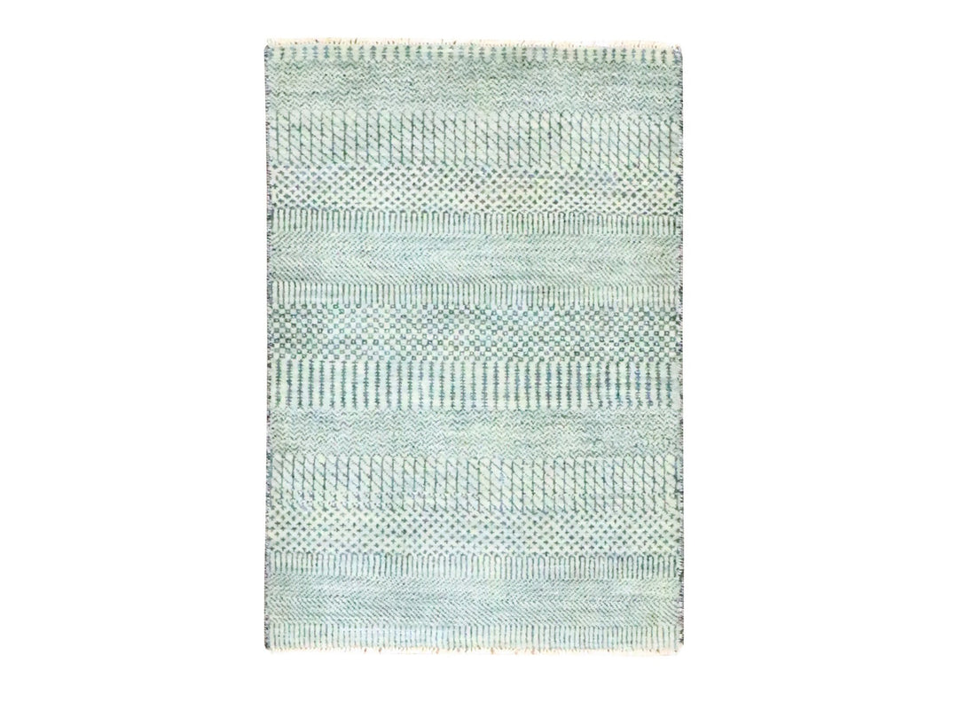 2'0" x 3'0" New Hand Knotted Grey Wool & Silk Rectangle Oriental Rug - MOA10276534