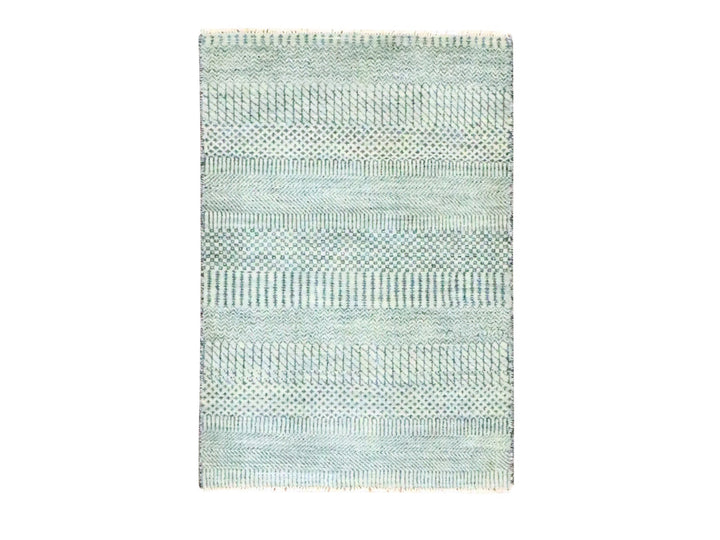2'0" x 3'0" New Hand Knotted Grey Wool & Silk Rectangle Oriental Rug - MOA10276534