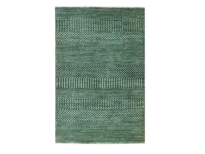 2'0" x 3'0" New Hand Knotted Green Wool & Silk Rectangle Oriental Rug - MOA10276538