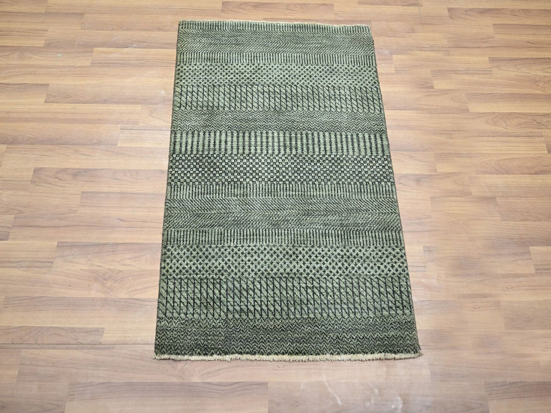 2'0" x 3'0" New Hand Knotted Green Wool & Silk Rectangle Oriental Rug - MOA10276538