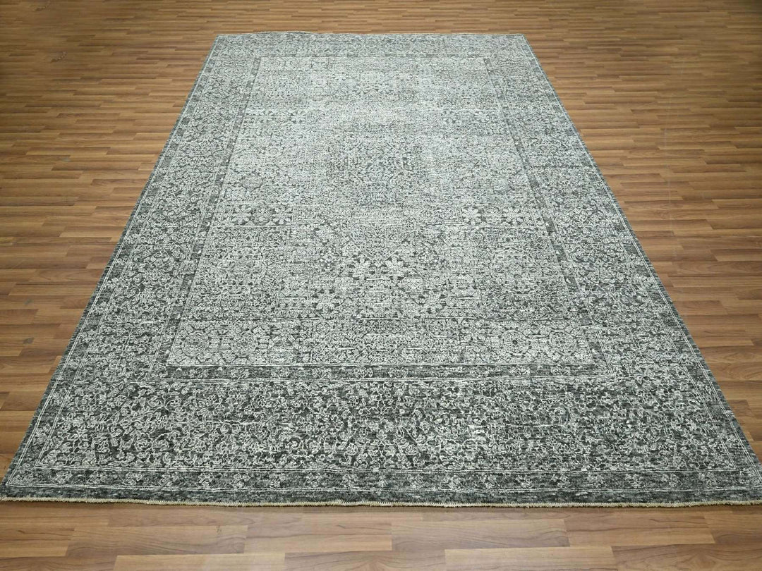 8'1" x 10'1" New Hand Knotted Grey Wool Rectangle Oriental Rug - MOA10276540