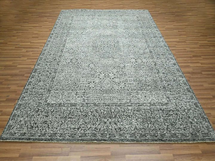 8'1" x 10'1" New Hand Knotted Grey Wool Rectangle Oriental Rug - MOA10276540