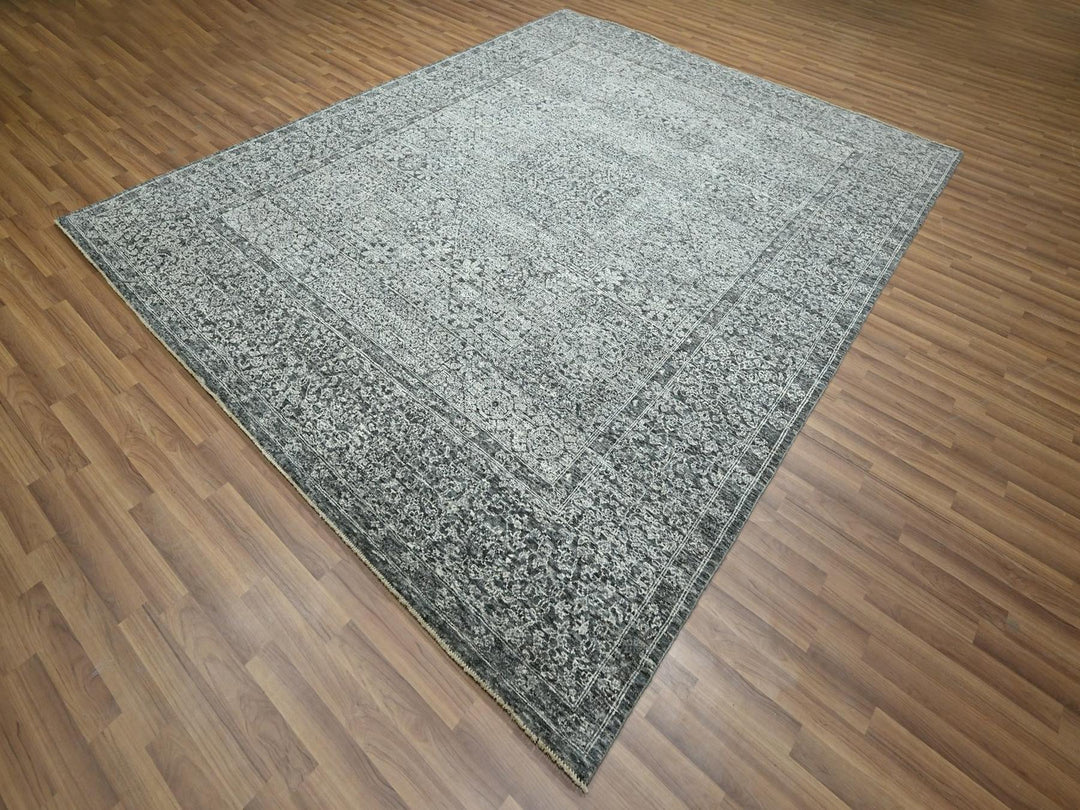 8'1" x 10'1" New Hand Knotted Grey Wool Rectangle Oriental Rug - MOA10276540
