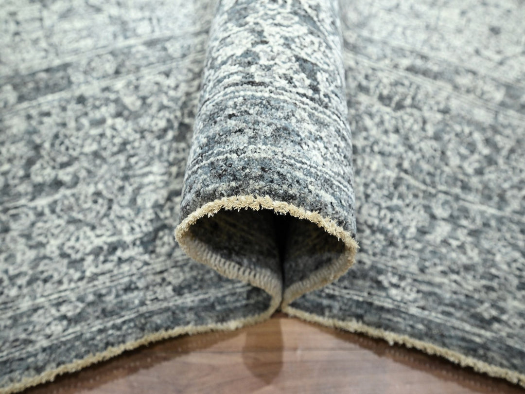 8'1" x 10'1" New Hand Knotted Grey Wool Rectangle Oriental Rug - MOA10276540