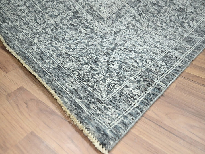8'1" x 10'1" New Hand Knotted Grey Wool Rectangle Oriental Rug - MOA10276540