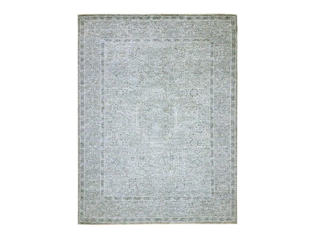 9'2" x 12'1" New Hand Knotted Grey Wool Rectangle Oriental Rug - MOA10276541