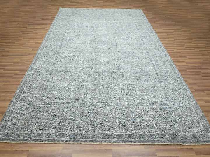 9'2" x 12'1" New Hand Knotted Grey Wool Rectangle Oriental Rug - MOA10276541