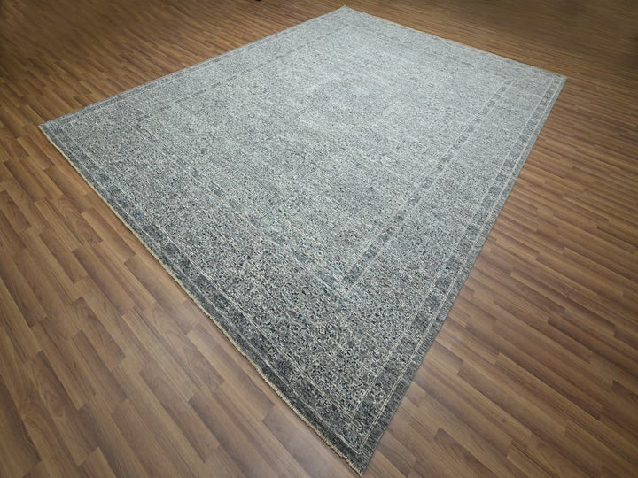 9'2" x 12'1" New Hand Knotted Grey Wool Rectangle Oriental Rug - MOA10276541