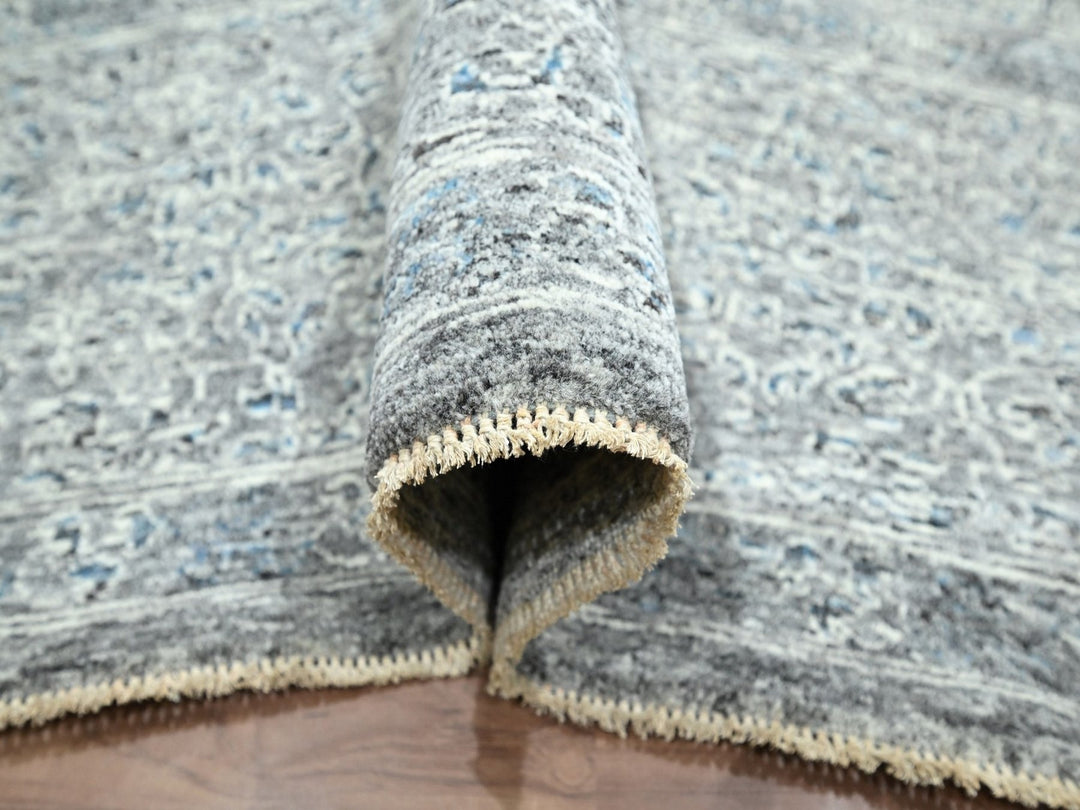 9'2" x 12'1" New Hand Knotted Grey Wool Rectangle Oriental Rug - MOA10276541