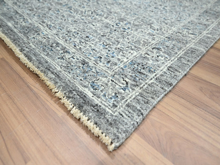 9'2" x 12'1" New Hand Knotted Grey Wool Rectangle Oriental Rug - MOA10276541