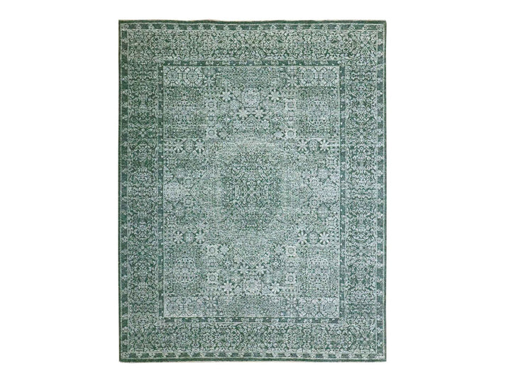 8'0" x 10'0" New Hand Knotted Green Wool Rectangle Oriental Rug - MOA10276543