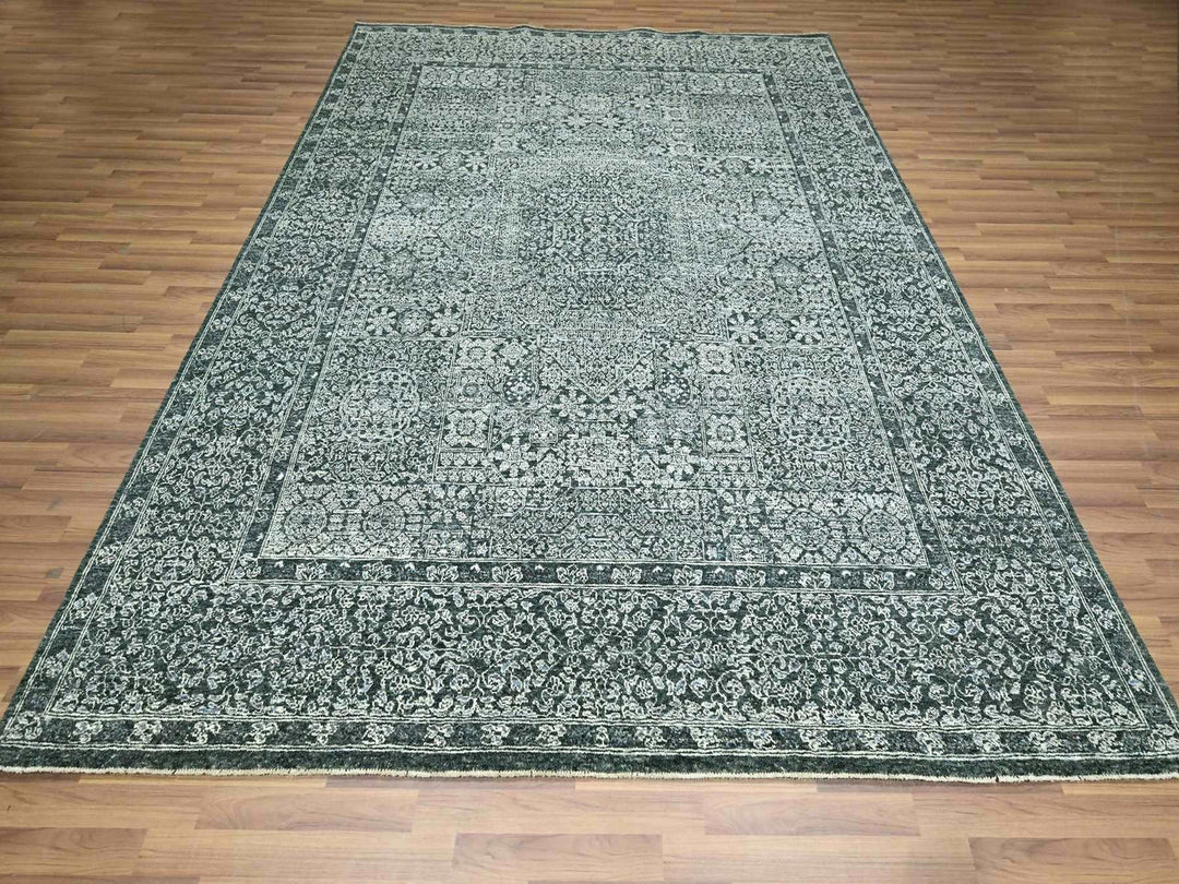 8'0" x 10'0" New Hand Knotted Green Wool Rectangle Oriental Rug - MOA10276543