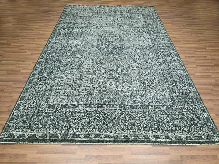 8'0" x 10'0" New Hand Knotted Green Wool Rectangle Oriental Rug - MOA10276543