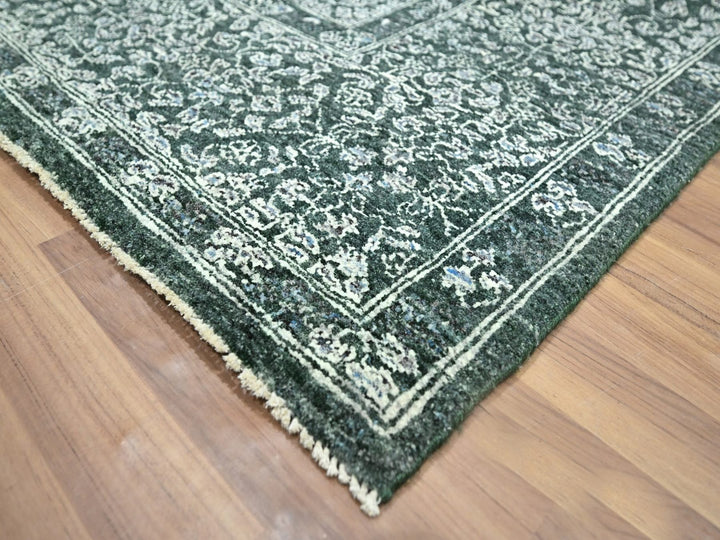 8'0" x 10'0" New Hand Knotted Green Wool Rectangle Oriental Rug - MOA10276543