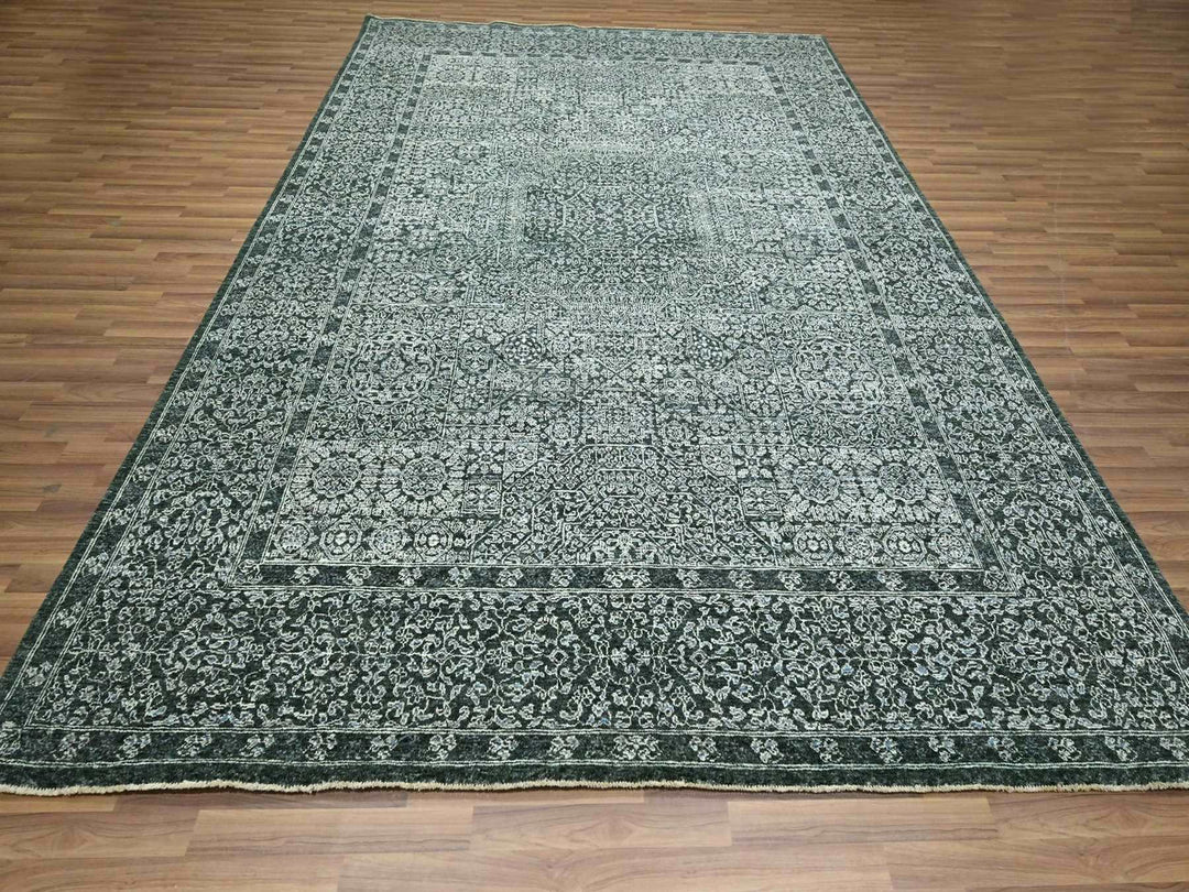 8'3" x 11'6" New Hand Knotted Green Wool Rectangle Oriental Rug - MOA10276545