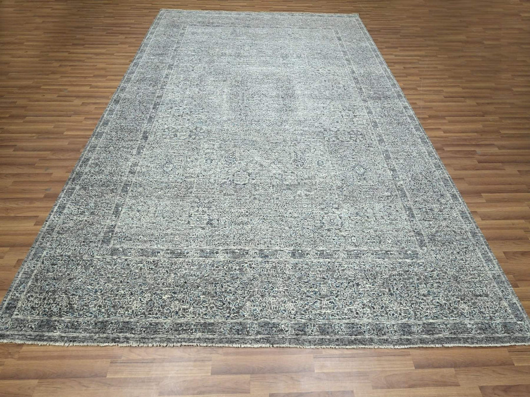 9'0" x 12'1" New Hand Knotted Grey Wool Rectangle Oriental Rug - MOA10276546