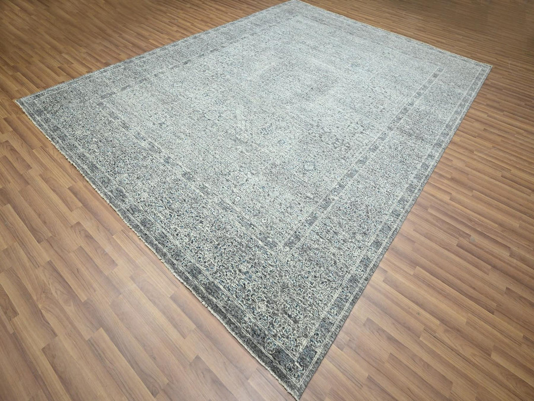9'0" x 12'1" New Hand Knotted Grey Wool Rectangle Oriental Rug - MOA10276546