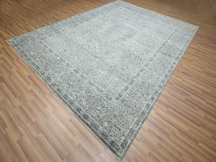 9'0" x 12'1" New Hand Knotted Grey Wool Rectangle Oriental Rug - MOA10276546