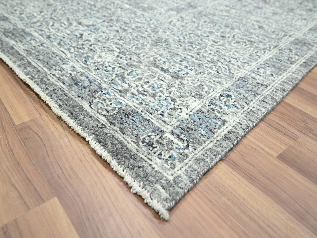 9'0" x 12'1" New Hand Knotted Grey Wool Rectangle Oriental Rug - MOA10276546
