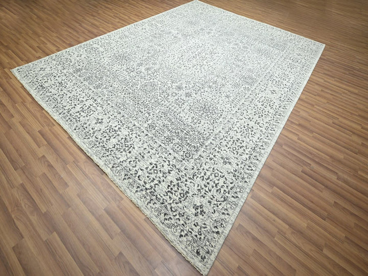 9'1" x 12'0" New Hand Knotted Ivory Wool Rectangle Oriental Rug - MOA10276547