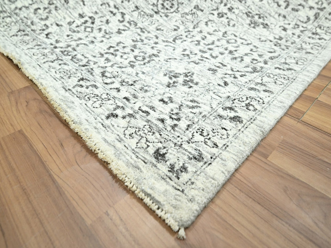 9'1" x 12'0" New Hand Knotted Ivory Wool Rectangle Oriental Rug - MOA10276547