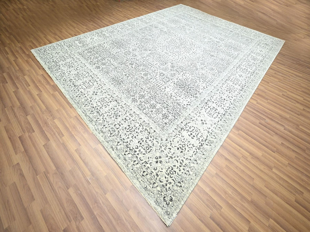 10'0" x 14'0" New Hand Knotted Ivory Wool Rectangle Oriental Rug - MOA10276548