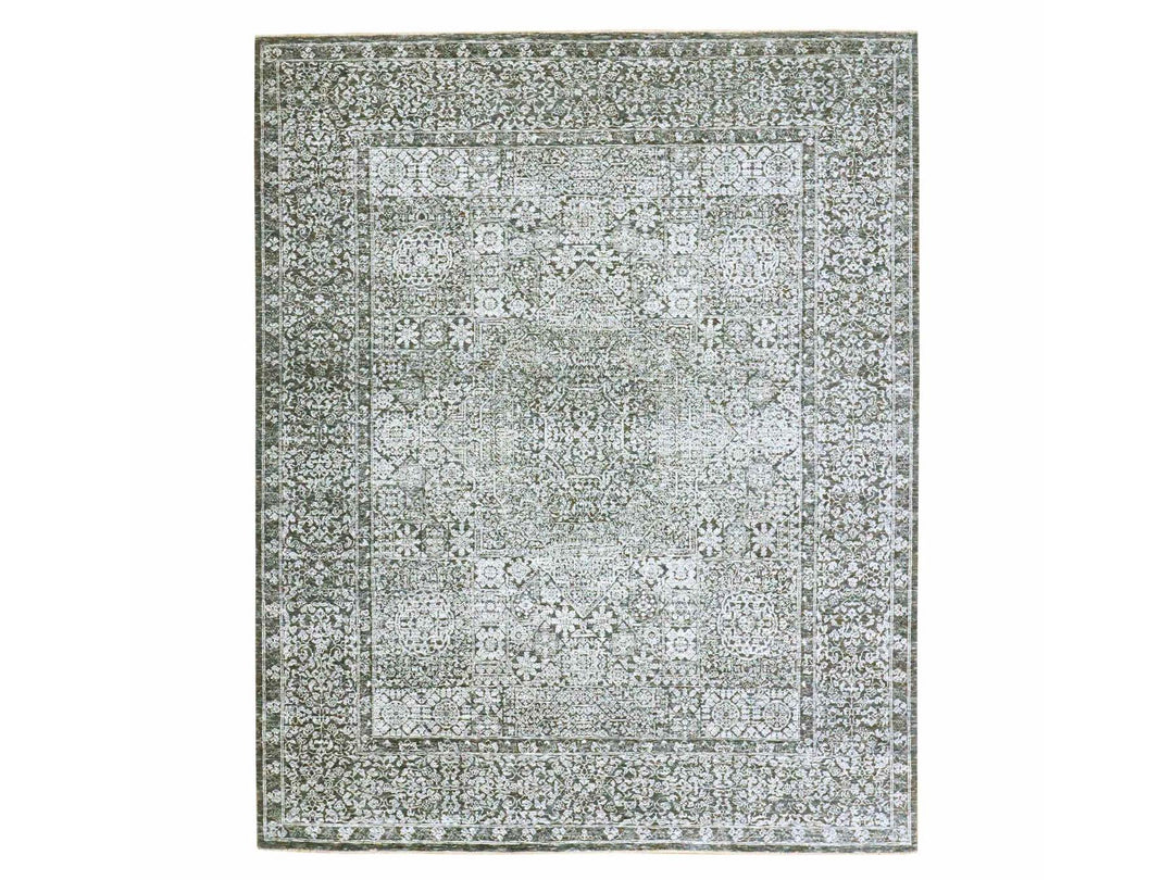 8'2" x 10'2" New Hand Knotted Grey Wool Rectangle Oriental Rug - MOA10276549