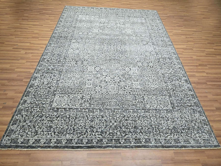 8'2" x 10'2" New Hand Knotted Grey Wool Rectangle Oriental Rug - MOA10276549