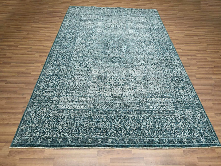 7'11" x 10'3" New Hand Knotted Teal Wool Rectangle Oriental Rug - MOA10276551