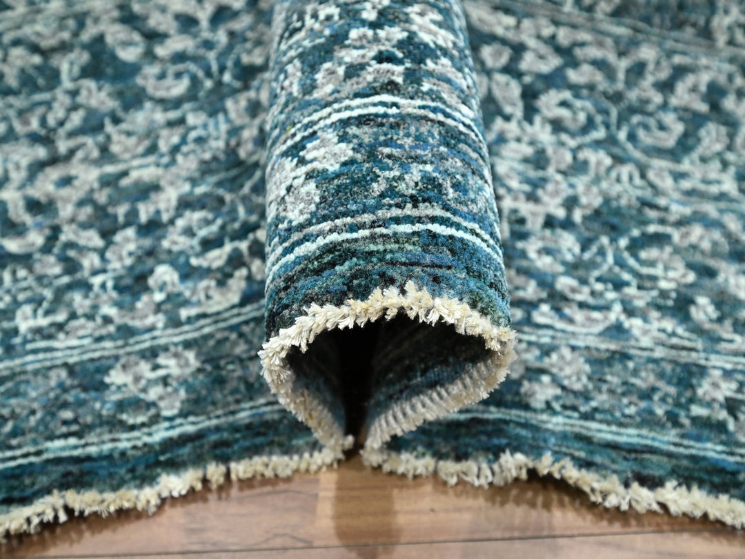 7'11" x 10'3" New Hand Knotted Teal Wool Rectangle Oriental Rug - MOA10276551