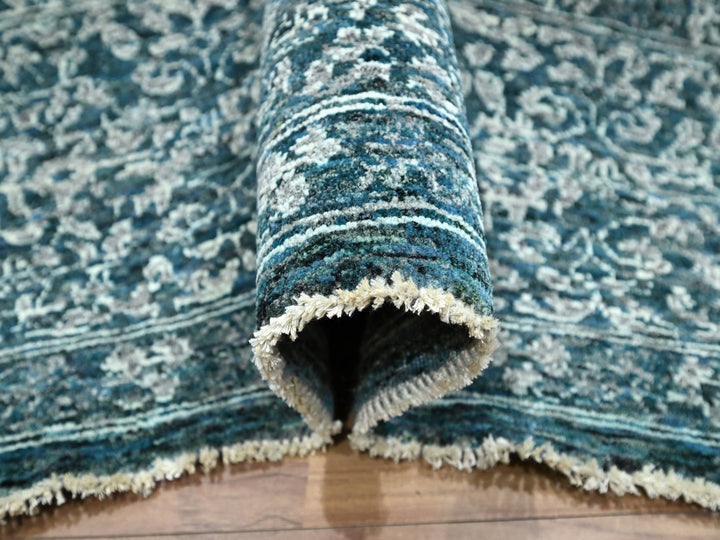 7'11" x 10'3" New Hand Knotted Teal Wool Rectangle Oriental Rug - MOA10276551