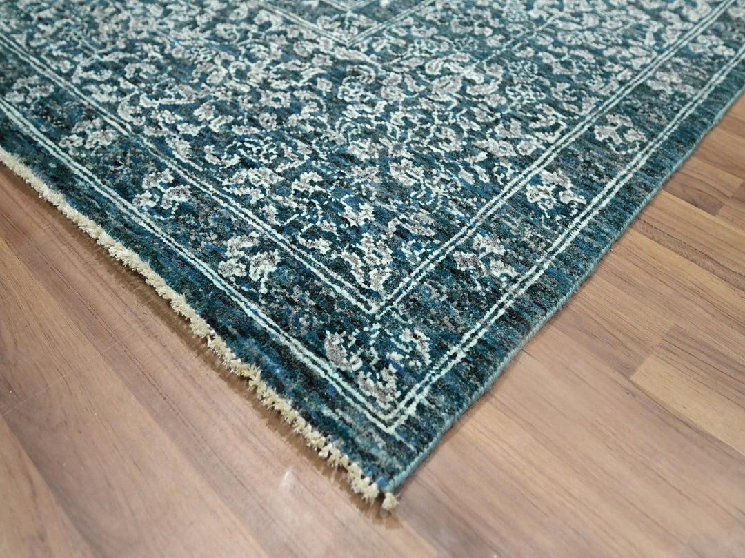7'11" x 10'3" New Hand Knotted Teal Wool Rectangle Oriental Rug - MOA10276551