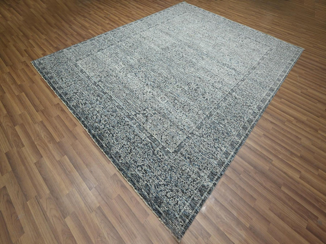 8'0" x 10'2" New Hand Knotted Grey Wool Rectangle Oriental Rug - MOA10276552