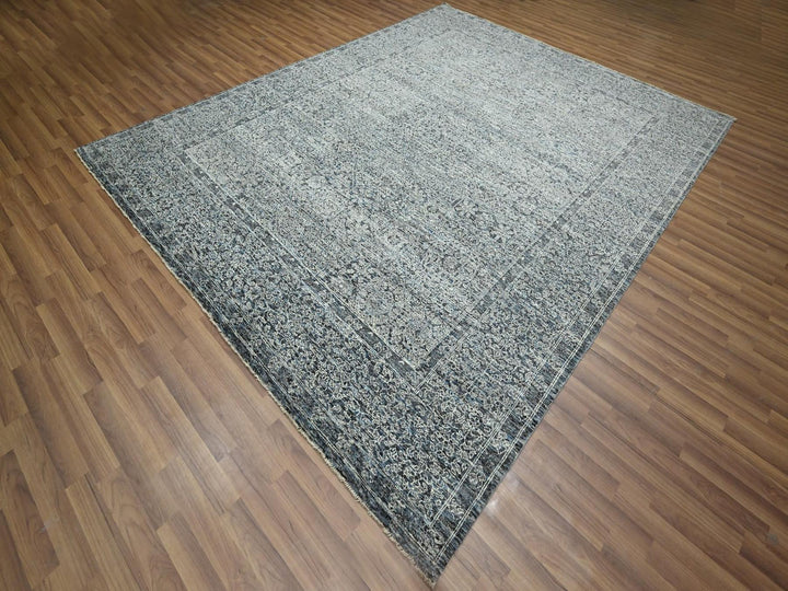 8'0" x 10'2" New Hand Knotted Grey Wool Rectangle Oriental Rug - MOA10276552