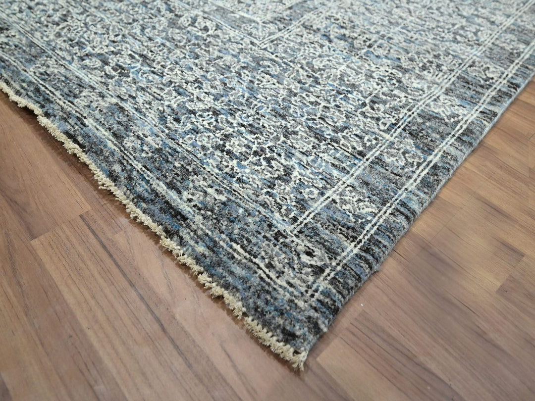 8'0" x 10'2" New Hand Knotted Grey Wool Rectangle Oriental Rug - MOA10276552