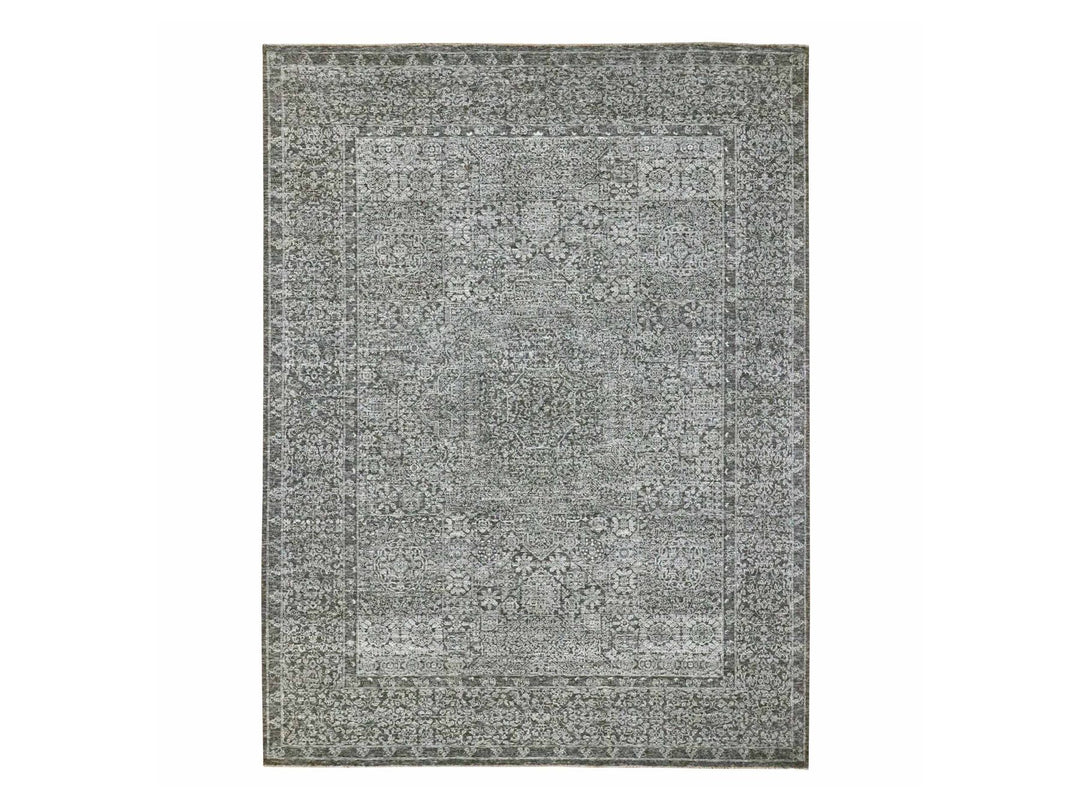 9'0" x 11'11" New Hand Knotted Grey Wool Rectangle Oriental Rug - MOA10276553