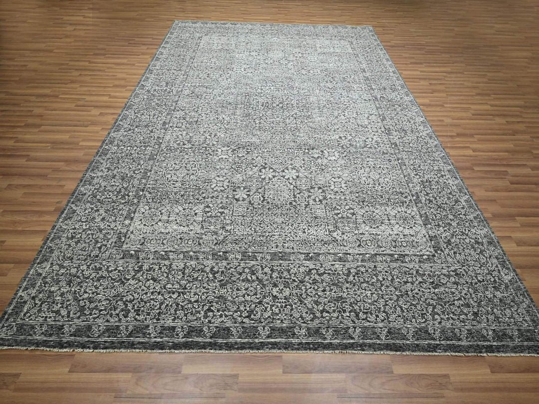 9'0" x 11'11" New Hand Knotted Grey Wool Rectangle Oriental Rug - MOA10276553