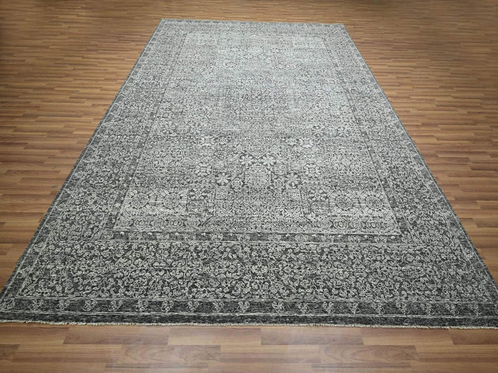 9'0" x 11'11" New Hand Knotted Grey Wool Rectangle Oriental Rug - MOA10276553