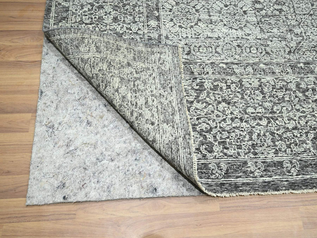 9'0" x 11'11" New Hand Knotted Grey Wool Rectangle Oriental Rug - MOA10276553