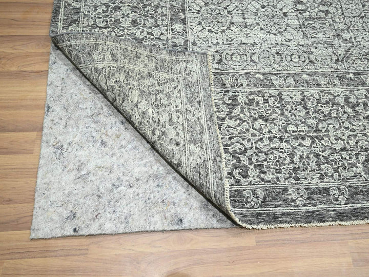 9'0" x 11'11" New Hand Knotted Grey Wool Rectangle Oriental Rug - MOA10276553