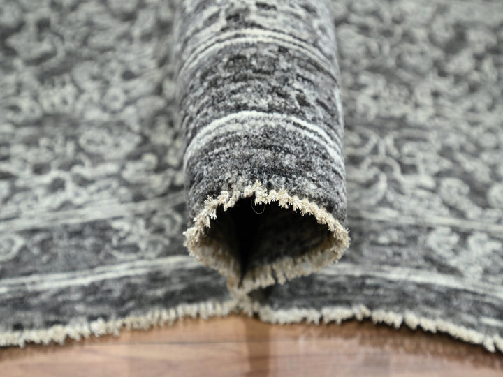 9'0" x 11'11" New Hand Knotted Grey Wool Rectangle Oriental Rug - MOA10276553