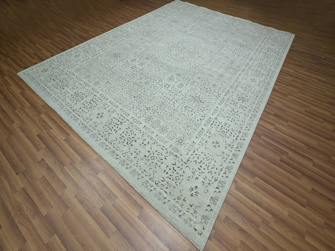 9'1" x 12'0" New Hand Knotted Blue Wool Rectangle Oriental Rug - MOA10276555