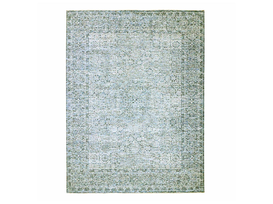 9'0" x 12'1" New Hand Knotted Blue Wool Rectangle Oriental Rug - MOA10276556