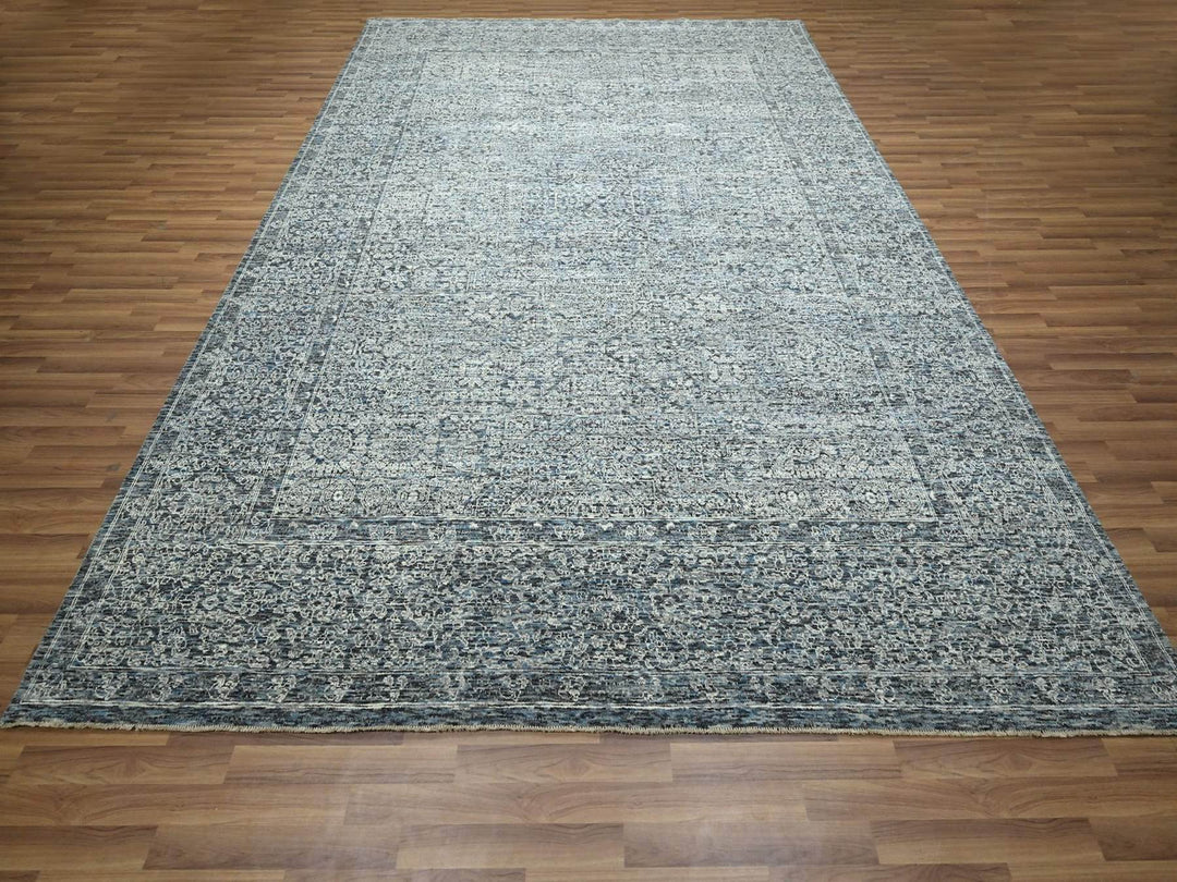 9'0" x 12'1" New Hand Knotted Blue Wool Rectangle Oriental Rug - MOA10276556