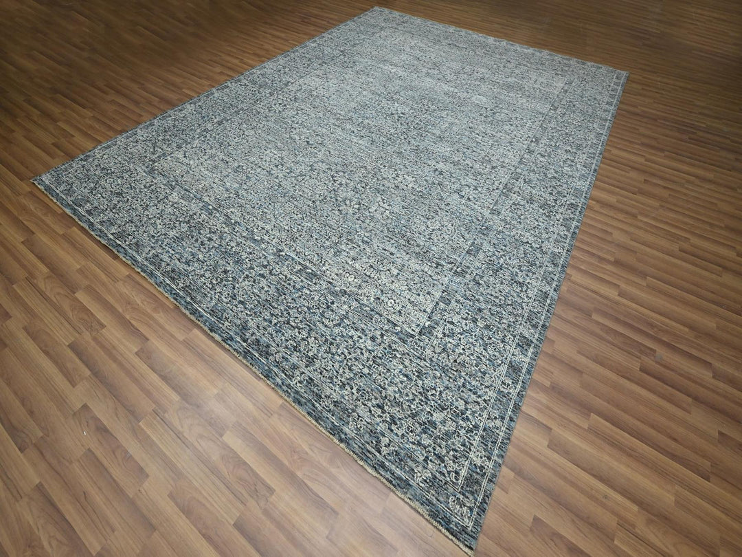 9'0" x 12'1" New Hand Knotted Blue Wool Rectangle Oriental Rug - MOA10276556