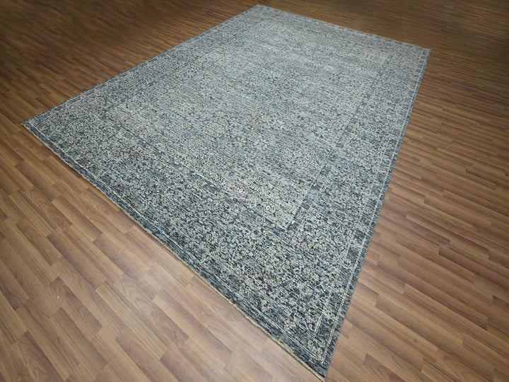 9'0" x 12'1" New Hand Knotted Blue Wool Rectangle Oriental Rug - MOA10276556