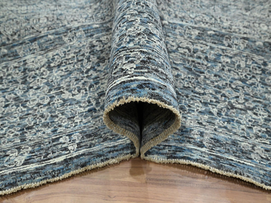 9'0" x 12'1" New Hand Knotted Blue Wool Rectangle Oriental Rug - MOA10276556