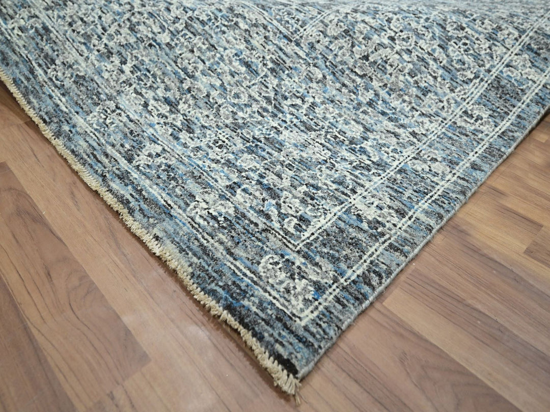 9'0" x 12'1" New Hand Knotted Blue Wool Rectangle Oriental Rug - MOA10276556
