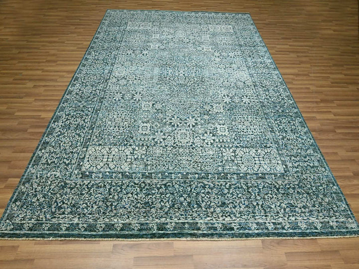 8'0" x 10'1" New Hand Knotted Blue Wool Rectangle Oriental Rug - MOA10276559