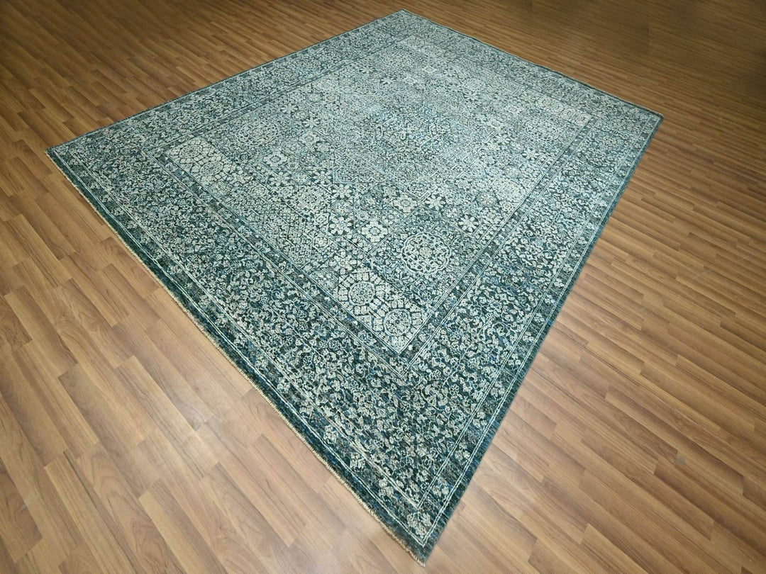 8'0" x 10'1" New Hand Knotted Blue Wool Rectangle Oriental Rug - MOA10276559